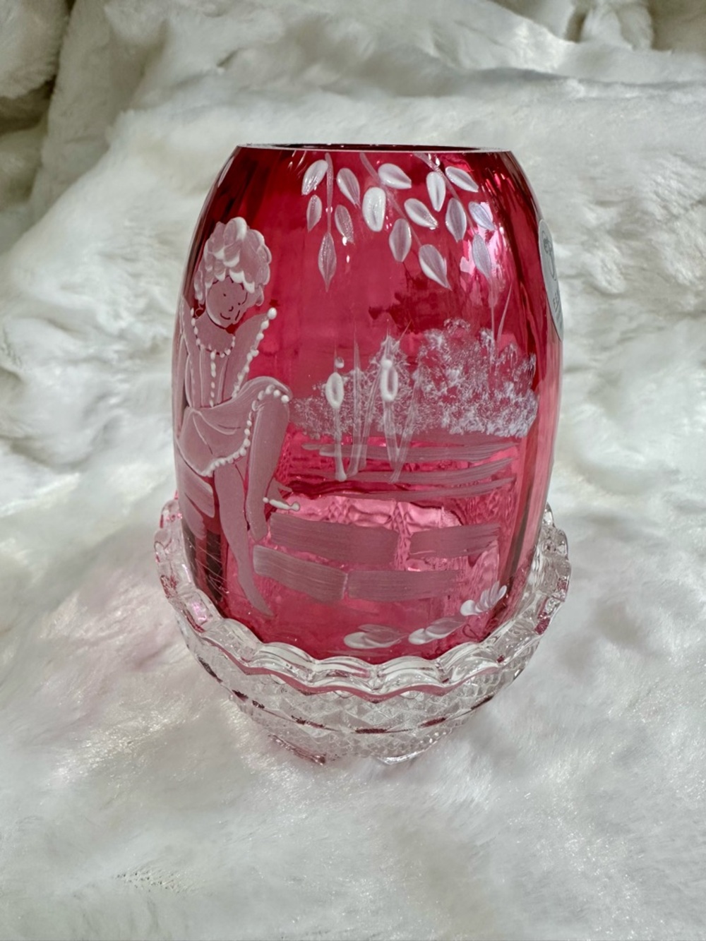 Fenton Mary Gregory Fairy Lamp Cranberry Hand painted & Signed - Picture 2 of 11